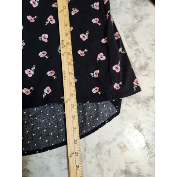 J.Jill Women's Black Floral Print Round Neck 3/4 Sleeve‎ Blouse Top Size Medium - Picture 6 of 6